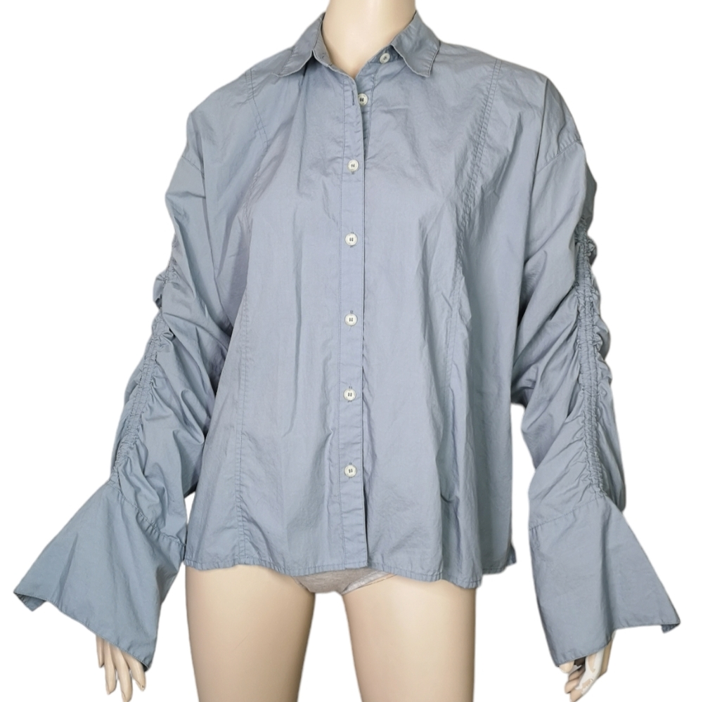 Free People Drawstring Sleeve Cotton Shirt Loose Fit Puffy Pirate Like Small